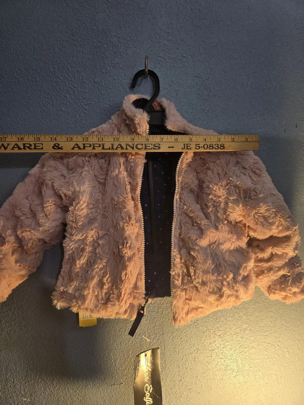 Miss Sofia Navy Heart Print Puffer Jacket with Pink Faux Fur